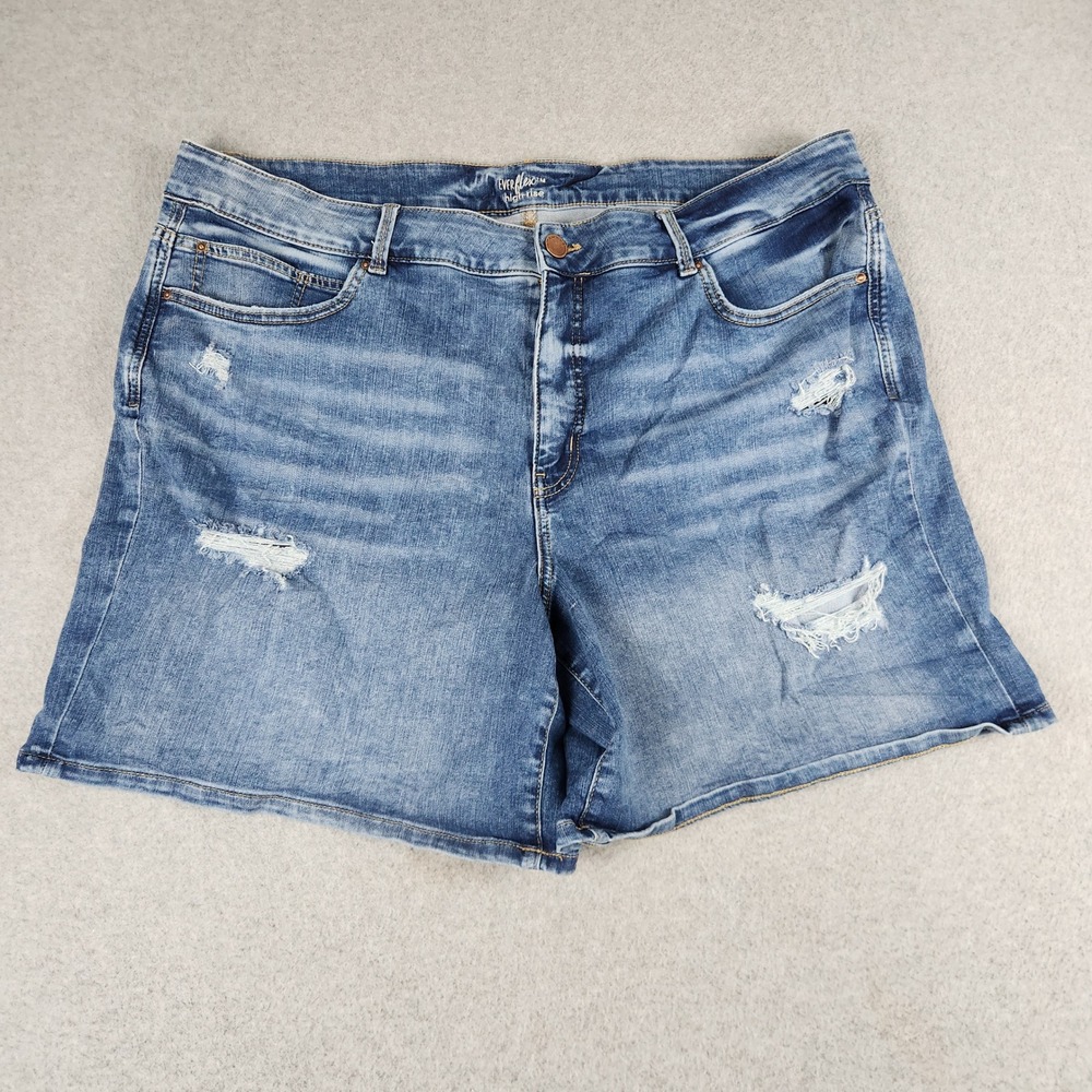 Maurices EverFlex Denim Shorts Womens 24W Blue High Rise Stretch Distressed